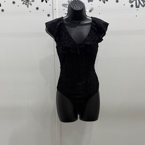 Fashion Nova Black Lace Ruffle Bodysuit
